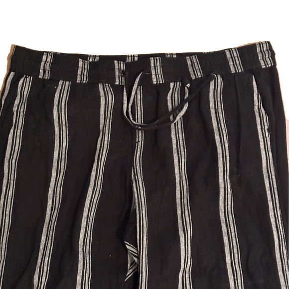 Ann Taylor XL black & white striped linen blend casual pants w elastic waist - Picture 2 of 9